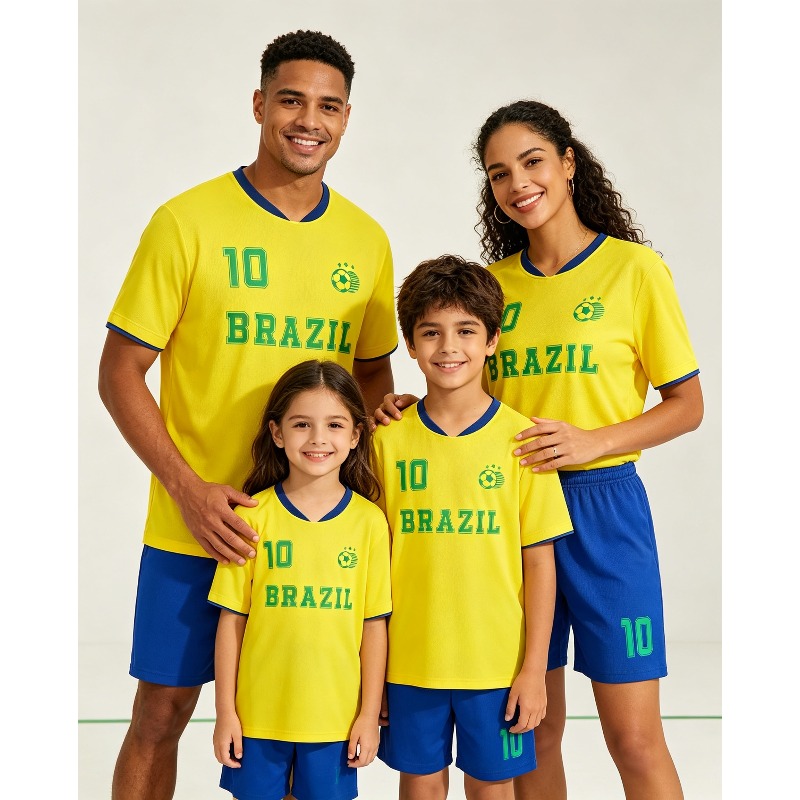 Sports Equipment For Boys - Familien-Brasilien 10 Fußballtrikot-Set mit Shorts, 2-teilig,