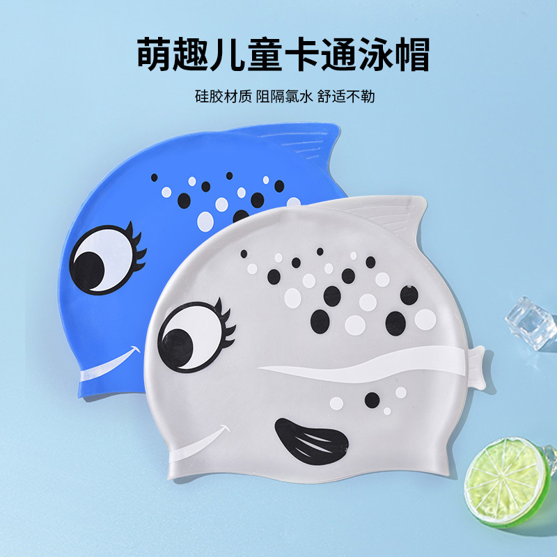 Swim Cap Silicone - 1 Stück Niedliche Cartoon-Fisch-Print Silikon-Badekappe Weich