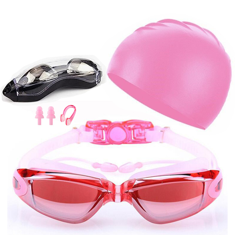 Swim Cap Silicone - Erwachsenen-Schwimmbrillen-Set mit Kappe HD Wasserdichter Augenschutz