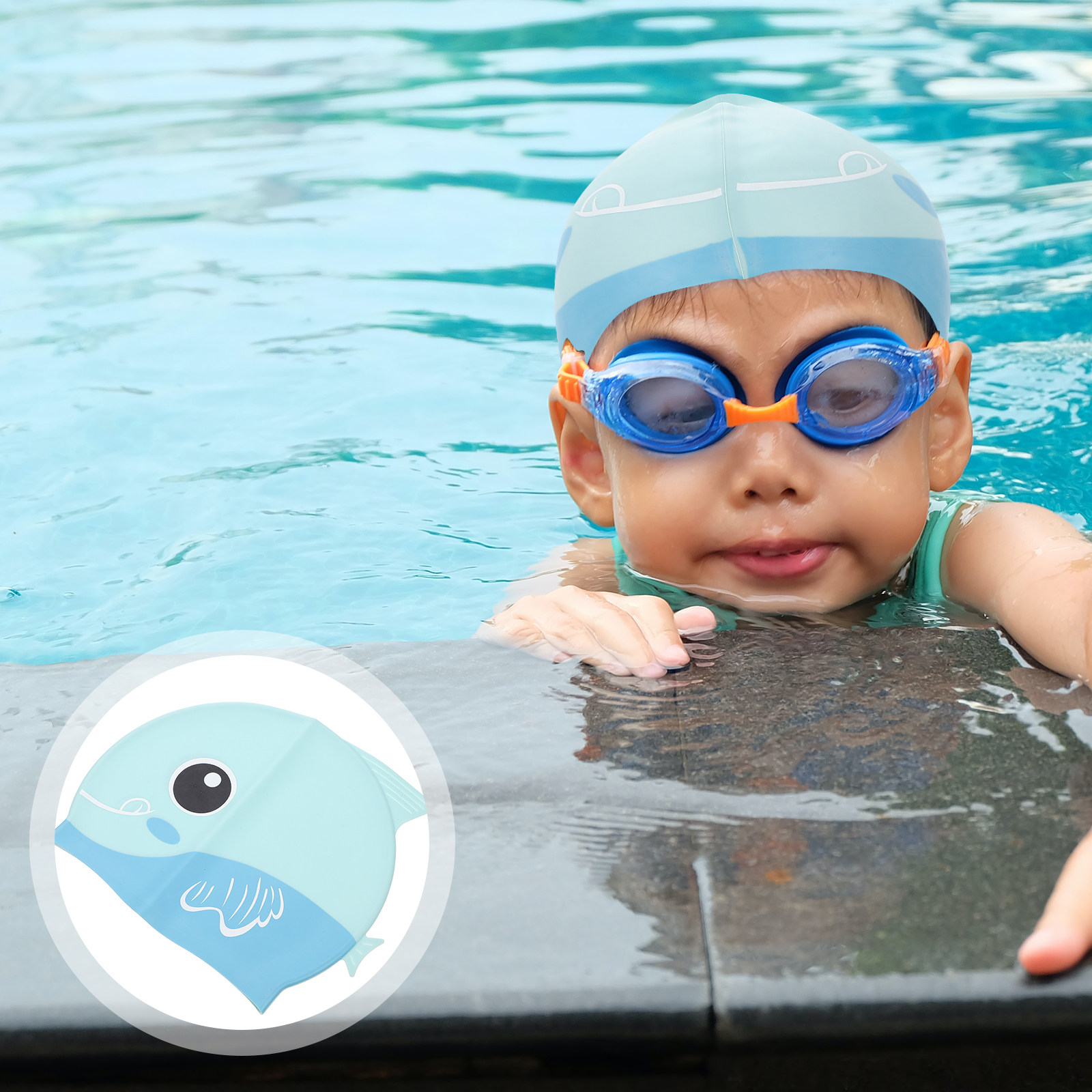 Swim Cap Silicone - Silikon-Badekappe, Cartoon-Kinderhut, verlängerter Rand, wasserdicht, leicht,