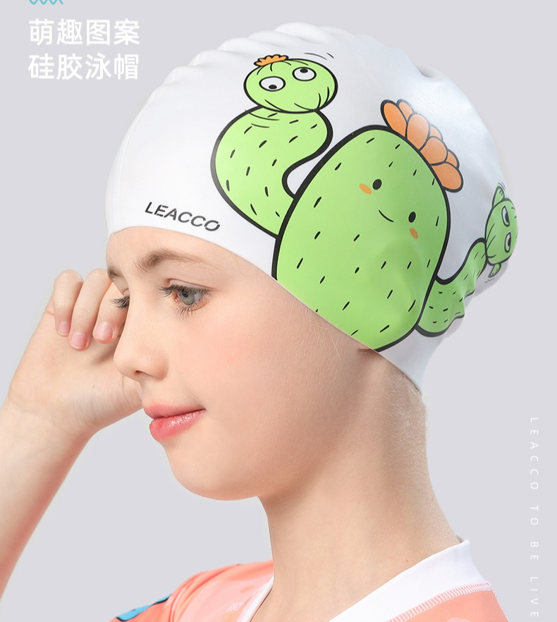 Swim Cap Silicone - Wasserdichte Silikon-Badekappe für Kinder, Gehörschutz, niedliche
